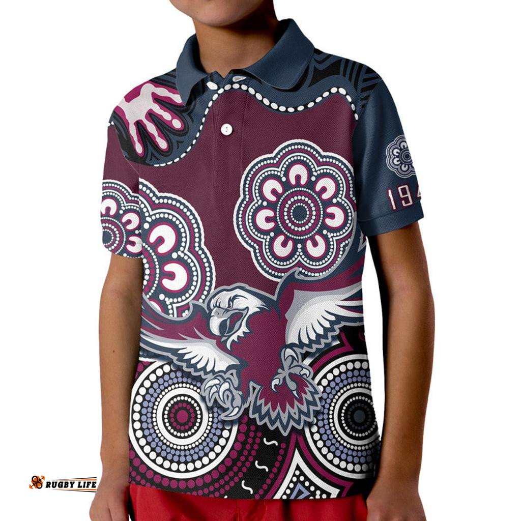 Custom Text And Number Sea Eagles Rugby Kid Polo Shirt Simple Aboriginal 1946