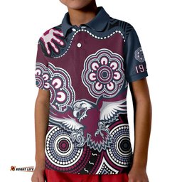 Custom Text And Number Sea Eagles Rugby Kid Polo Shirt Simple Aboriginal 1946
