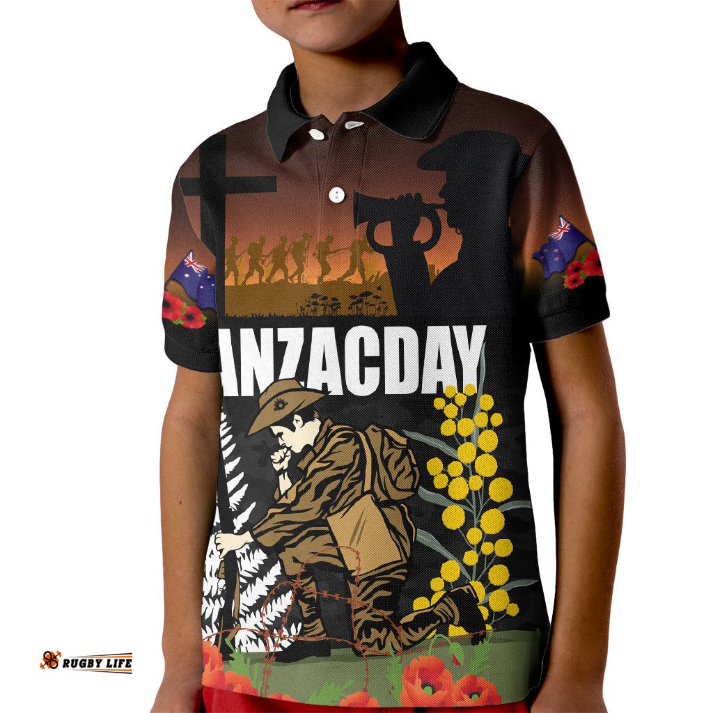 New Zealand and Australia ANZAC Day Kid Polo Shirt Soldier and Last Post Camouflage Pattern