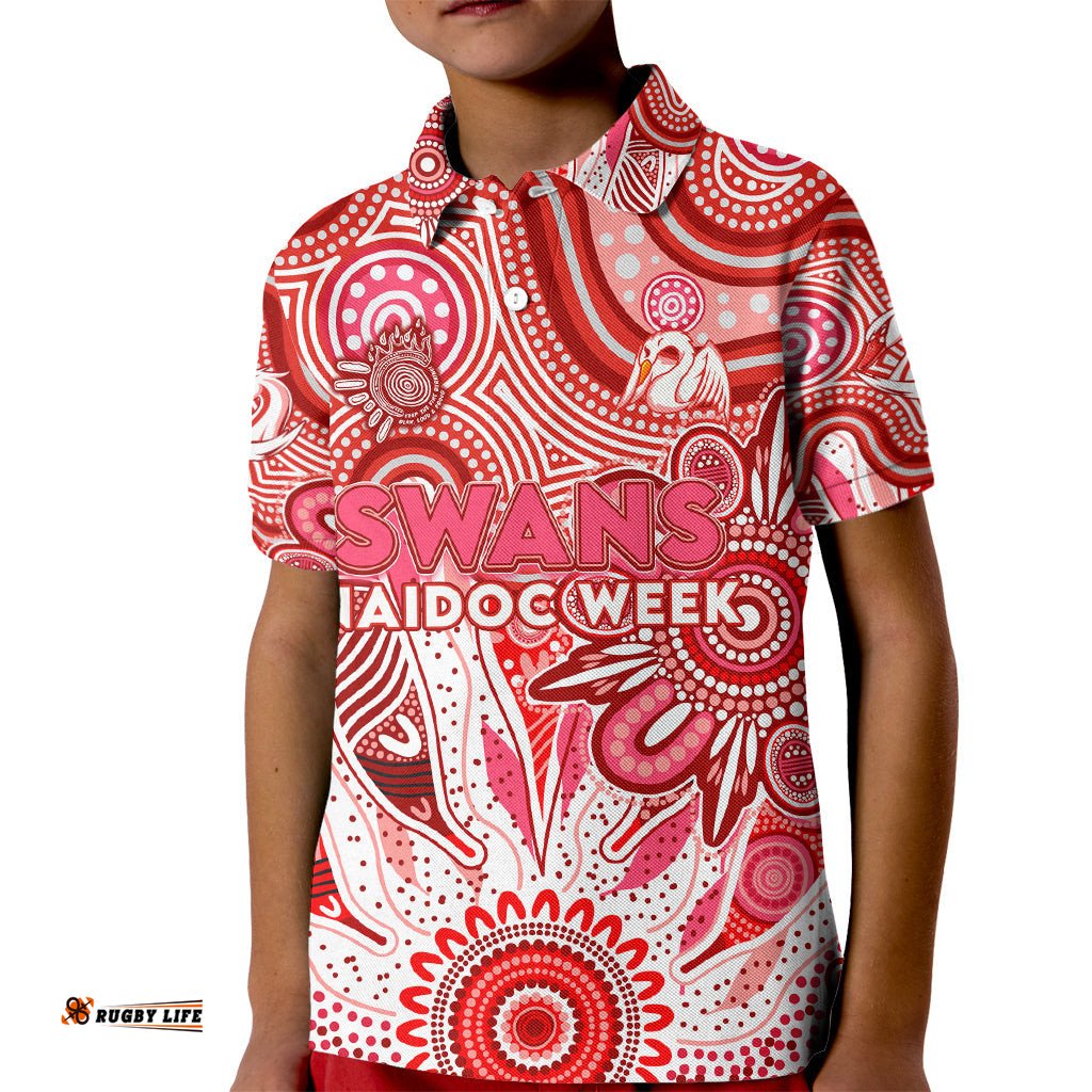 Personalised Swans NAIDOC Week 2024 Kid Polo Shirt Aussie Aboriginal Art