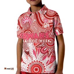 Personalised Swans NAIDOC Week 2024 Kid Polo Shirt Aussie Aboriginal Art