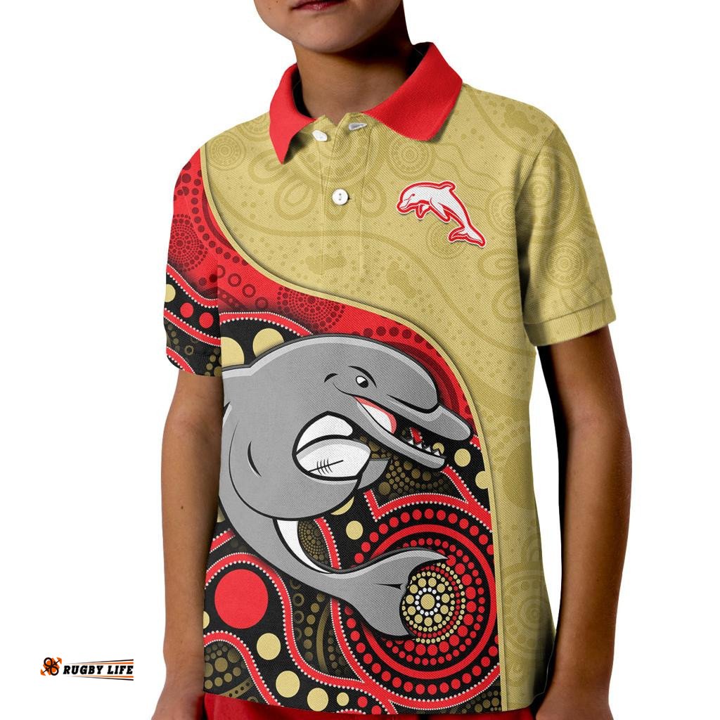 Dolphins Rugby Kid Polo Shirt Phins Up Indigenous Art