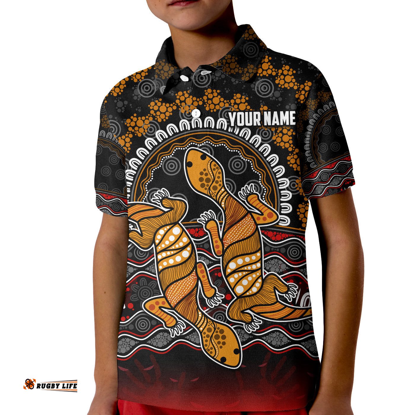 Custom Personalised Australia Valentine Polo Shirt KID Aboriginal Couple Lizards MY LOVE