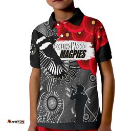Custom Personalised Collingwood Magpies Indigenous Anzac Day KID Polo Shirt We Will Remember