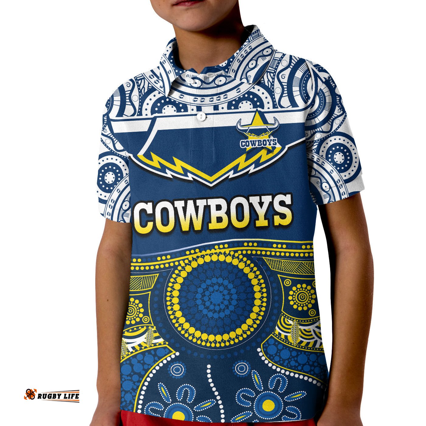 Cowboys Rugby Polo Shirt KID Aboriginal Art