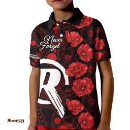 Renegades Cricket Never Forget Custom Kid Polo Shirt ANZAC Day with Poppy Aboriginal