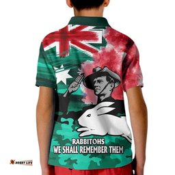 ANZAC Rabbitohs Rugby Kid Polo Shirt We Shall Remember