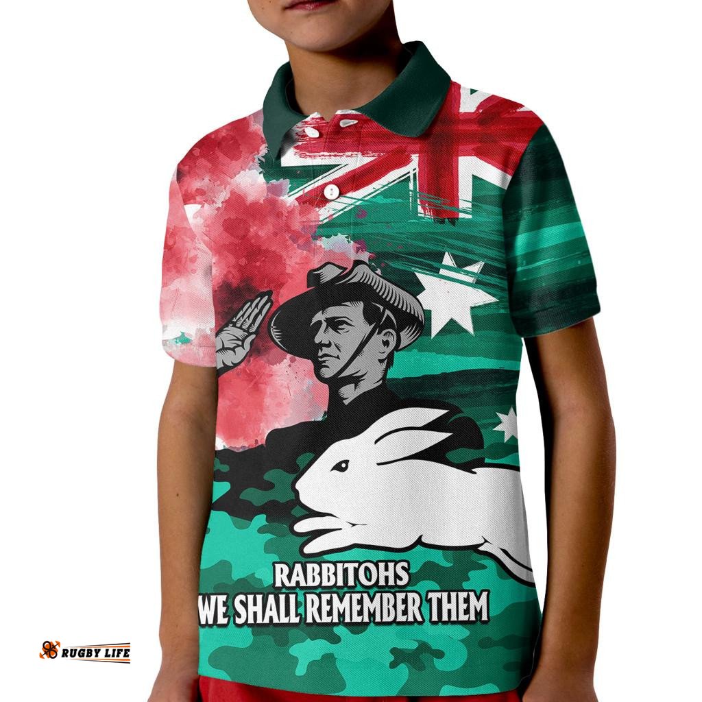 ANZAC Rabbitohs Rugby Kid Polo Shirt We Shall Remember