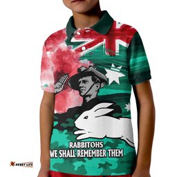 ANZAC Rabbitohs Rugby Kid Polo Shirt We Shall Remember