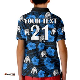 Custom Text And Number Bulldogs Rugby Kid Polo Shirt Polynesian Style With Hibiscus