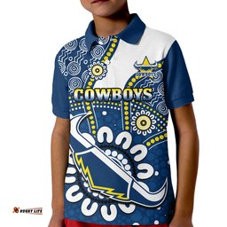 Custom Text And Number Cowboys Rugby Polo Shirt KID Indigenous Art