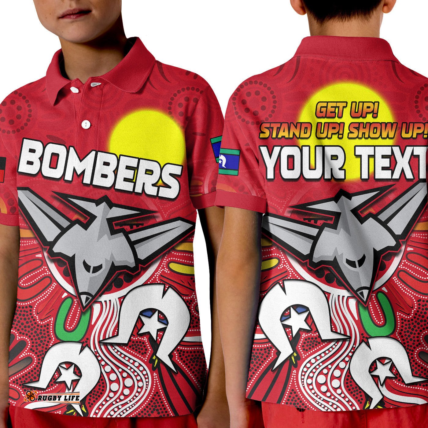 Custom Personalised Bombers NAIDOC Week Polo Shirt KID Essendon Football Aboriginal