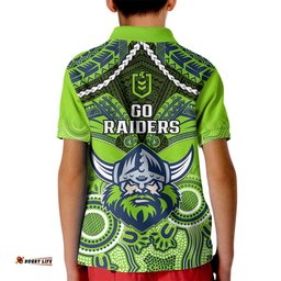Raiders Rugby Kid Polo Shirt Canberra 1981 Aboriginal Mix Polynesian Pattern