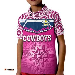 Custom Text And Number Cowboys Rugby Polo Shirt KID Aboriginal Pattern Pink Version