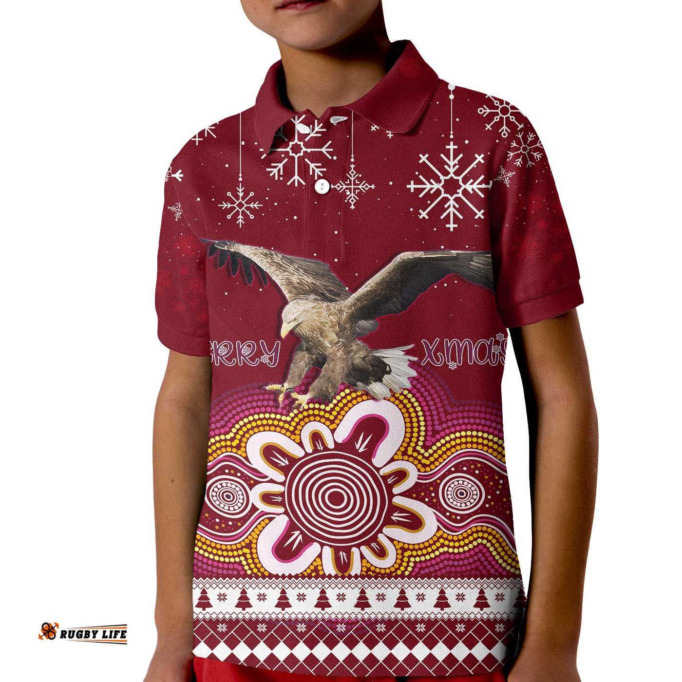 Manly Sea Eagle Aboriginal Christmas Red Wings KID Polo Shirt