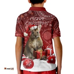 Australia Christmas Wallaby Kid Polo Shirt Aboriginal Art