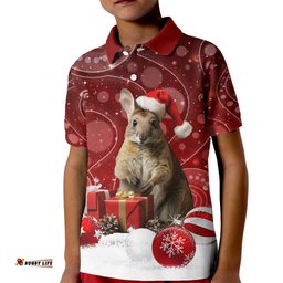Australia Christmas Wallaby Kid Polo Shirt Aboriginal Art