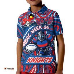 Custom Australia NAIDOC Week 2024 Kid Polo Shirt Newcastle Knights Mascot Keep The Fire Burning