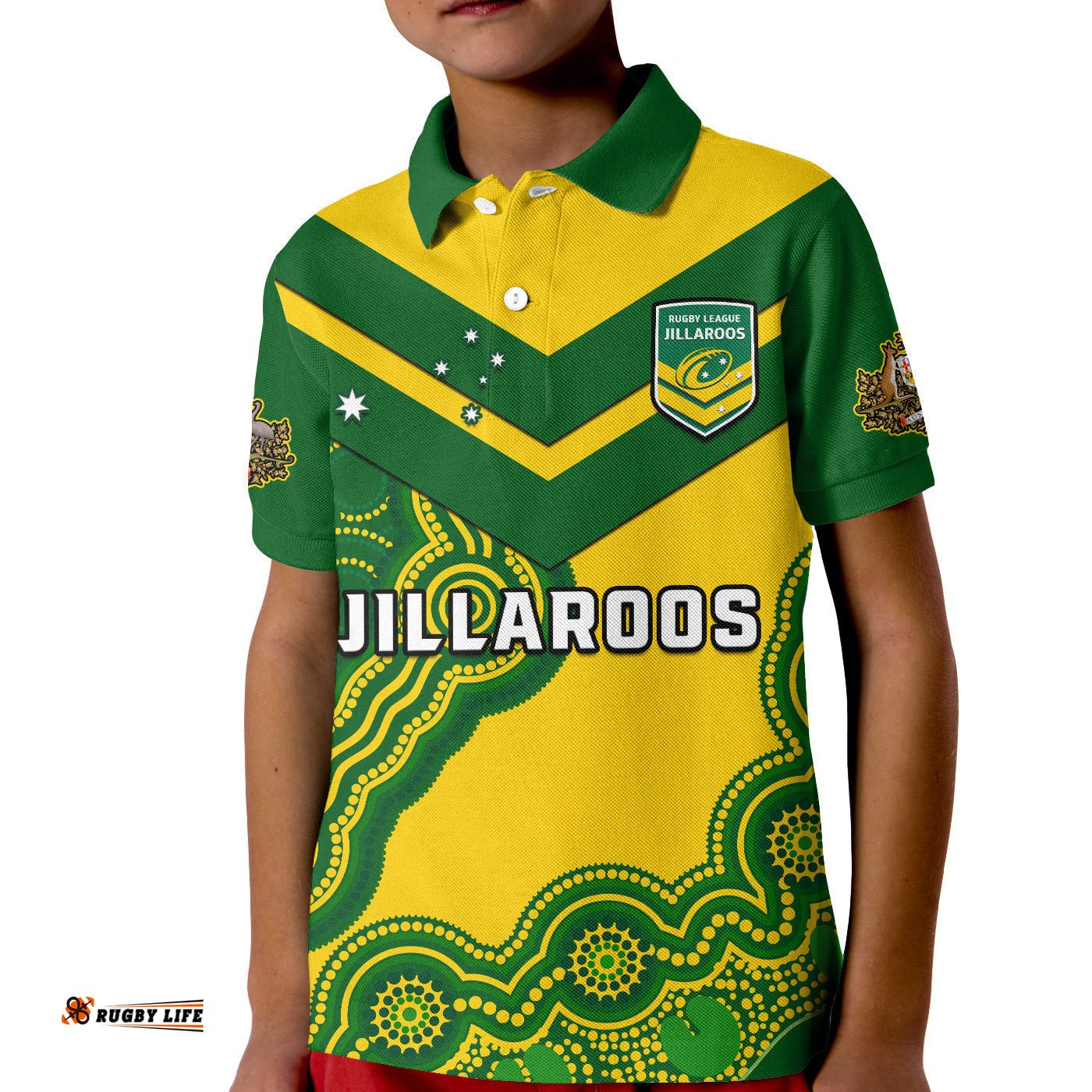 Australia Rugby Polo Shirt KID Jillaroos Champions Indigenous Yellow Style