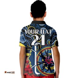 Custom Personalised Cowboys Rugby ANZAC Kid Polo Shirt Aboriginal Military and Poppy Flowers