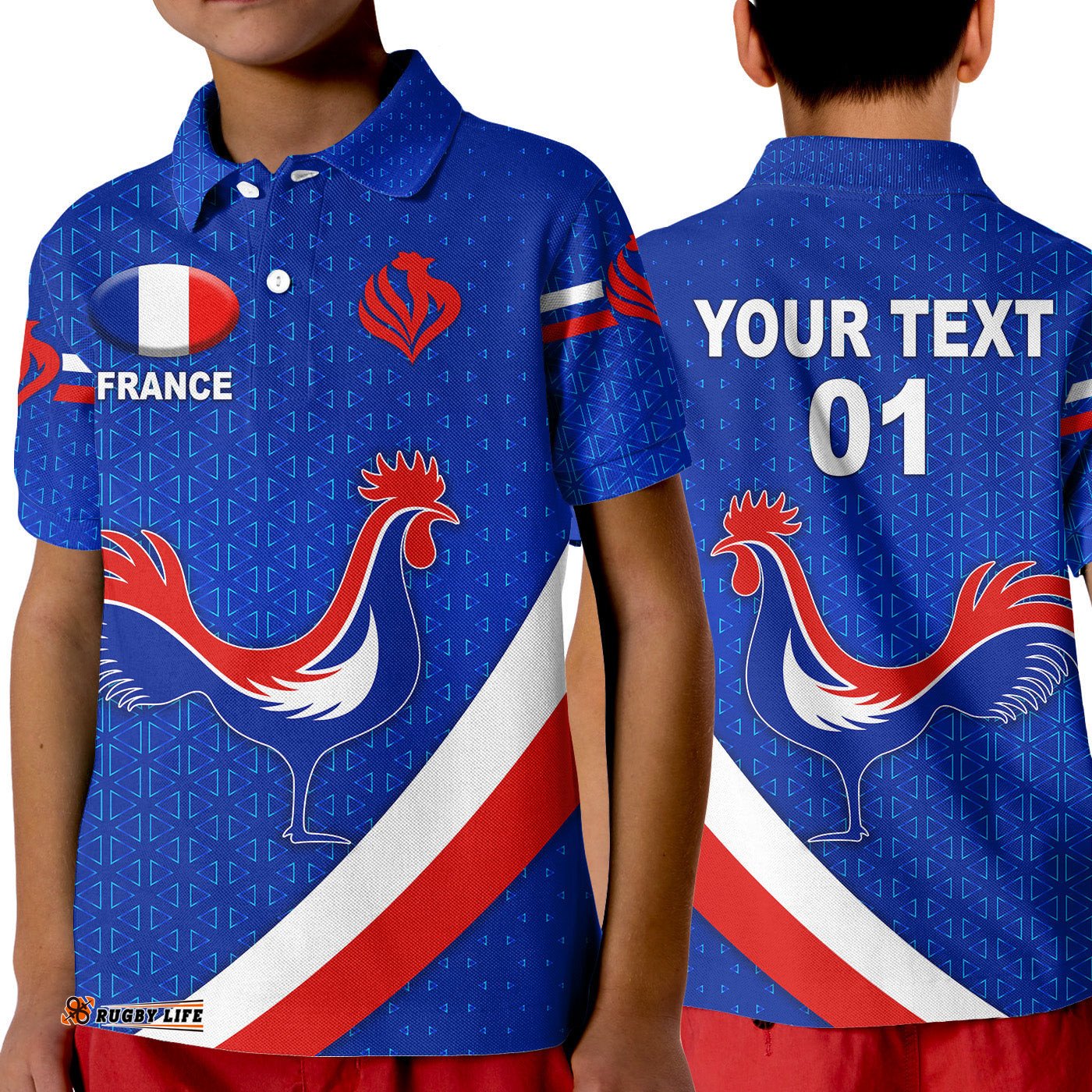 Custom Personalised France Rugby Polo Shirt KID Rose Simple Style - Blue