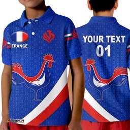 Custom Personalised France Rugby Polo Shirt KID Rose Simple Style - Blue