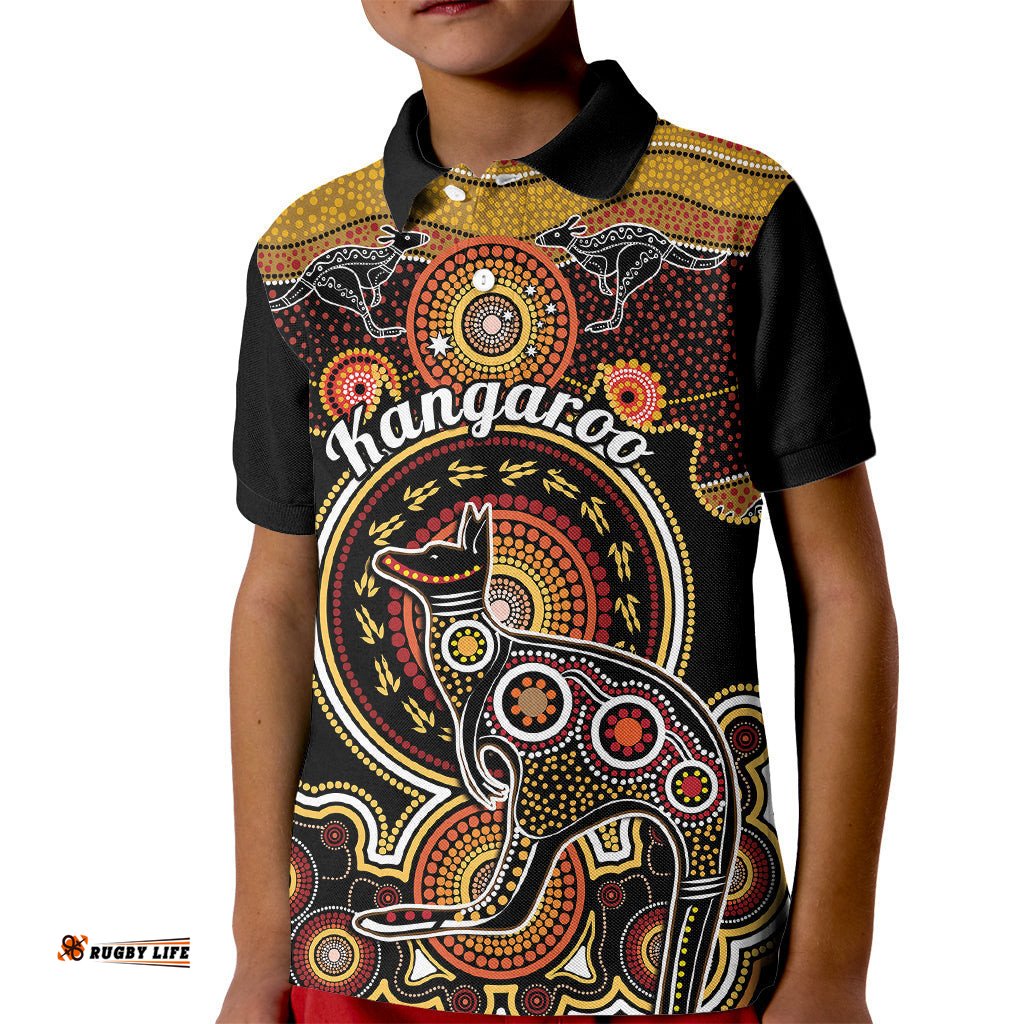 Personalised Australian Astrology Kid Polo Shirt Aboriginal Kangaroo Zodiac Sign