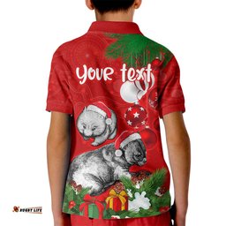 Personalised Wombat Lover Kid Polo Shirt Australia Merry Christmas Aboriginal