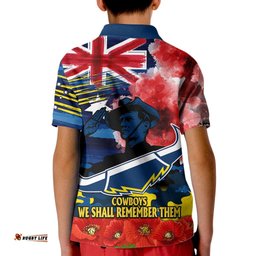 ANZAC Cowboys Rugby Kid Polo Shirt We Shall Remember