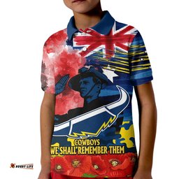 ANZAC Cowboys Rugby Kid Polo Shirt We Shall Remember