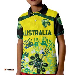 Custom Personalised Australia Cricket Kid Polo Shirt Aboriginal Style Unique - Black