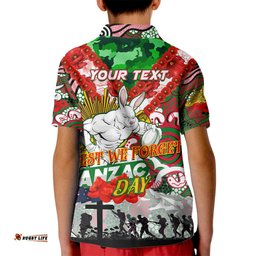 Personalised Rabbitohs ANZAC Day Kid Polo Shirt Aboriginal Rising Sun