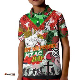 Personalised Rabbitohs ANZAC Day Kid Polo Shirt Aboriginal Rising Sun