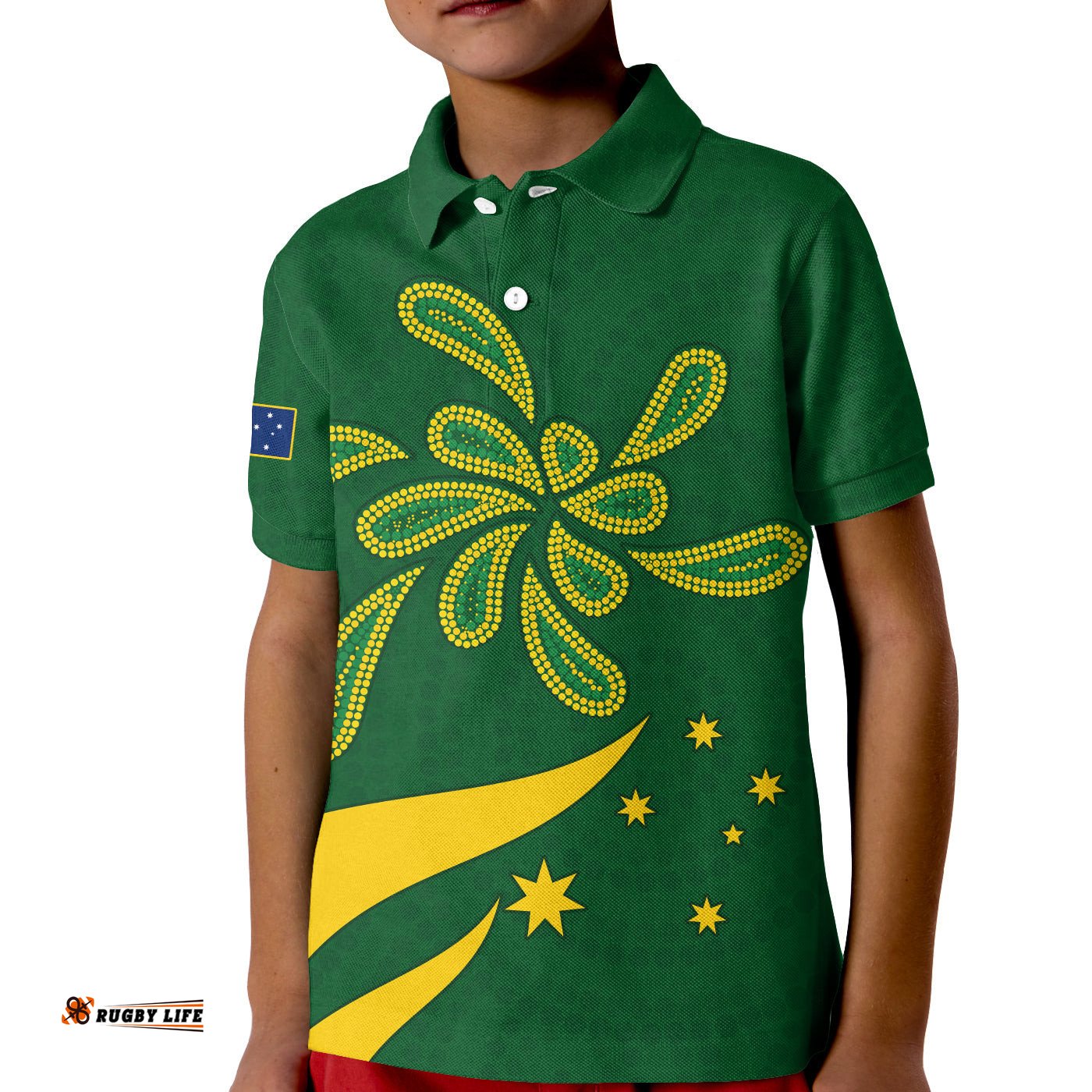 Green and Gold Polo Shirt KID Australia National Colours