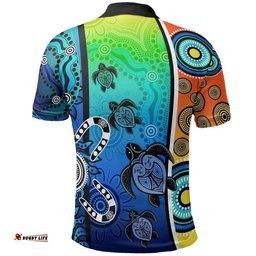 Kid Aboriginal Polo Shirts - Indigenous Turtle Dot Painting Art