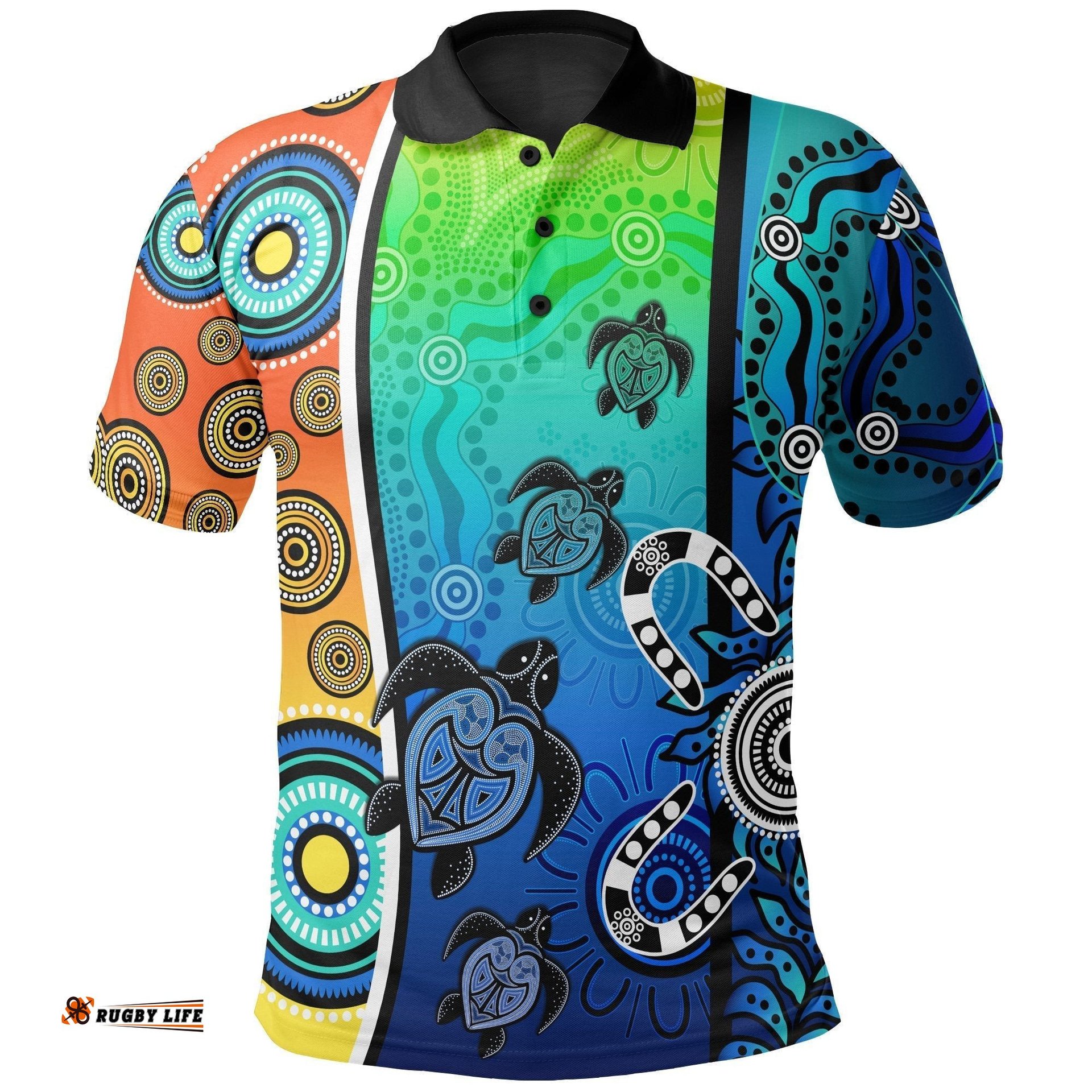 Kid Aboriginal Polo Shirts - Indigenous Turtle Dot Painting Art