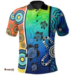 Kid Aboriginal Polo Shirts - Indigenous Turtle Dot Painting Art