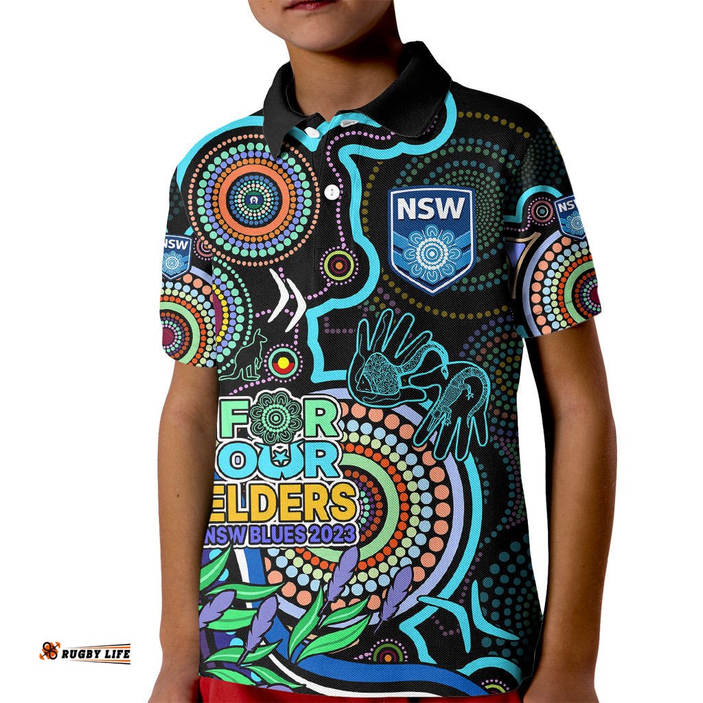 Custom Text And Number NAIDOCNSW Blues Rugby Kid Polo Shirt New South Wales Indigenous Tribal