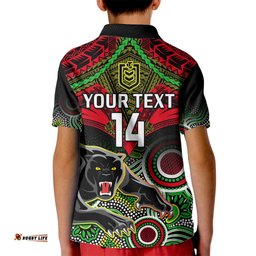 Personalised Panthers Rugby Kid Polo Shirt Penrith 1966 Aboriginal Mix Polynesian Pattern