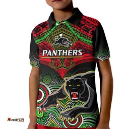 Personalised Panthers Rugby Kid Polo Shirt Penrith 1966 Aboriginal Mix Polynesian Pattern