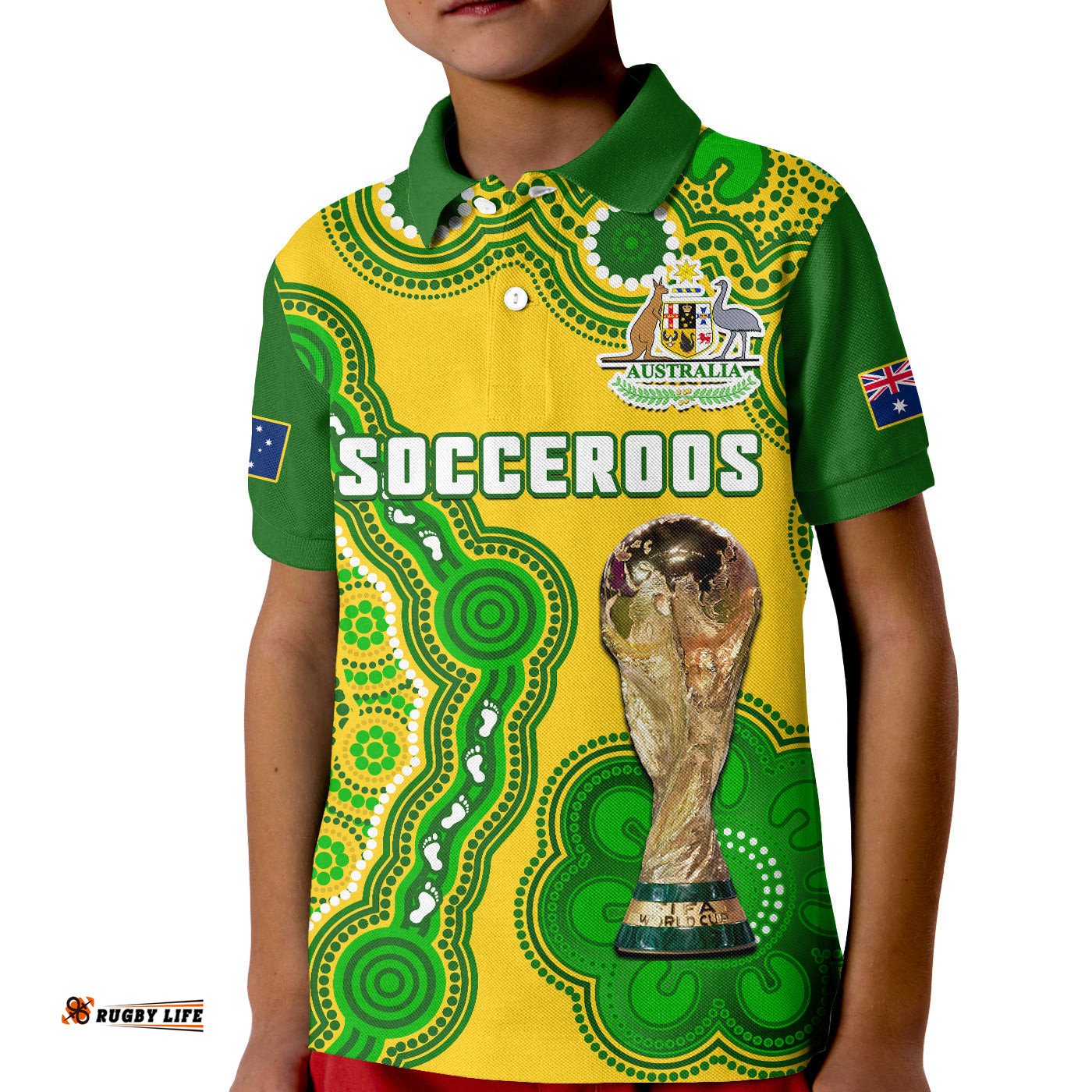 Australia Soccer Polo Shirt KID Socceroos Aboriginal WC-