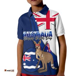 Australia Easter Day Polo Shirt KID Kangaroo With Egg Flag Style