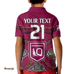 Custom Text And Number QLD Maroons Rugby Kid Polo Shirt Queensland Aboriginal Origin