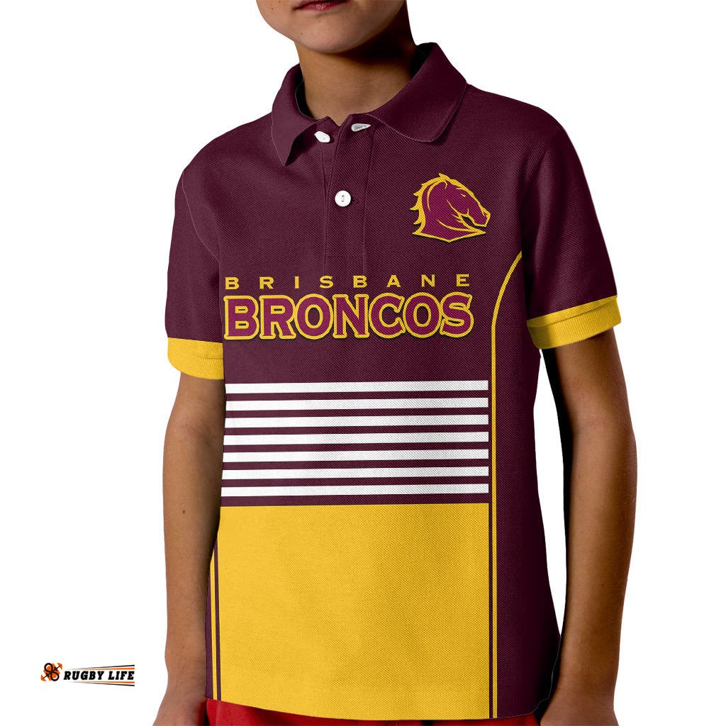 Custom Text And Number Broncos RugbyKid Polo Shirt Sporty Style Maroon Version