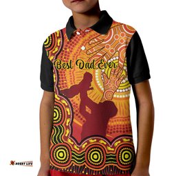 Australia Father Day Kid Polo Shirt Aussie Best Dad Ever Indigenous Hand Art