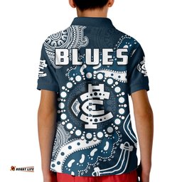 Carlton Football Polo Shirt KID Blues 1864 Boomerang Indigenous Artsy