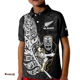 New Zealand Silver Fern Rugby Polo Shirt KID All Black Maori Version Black
