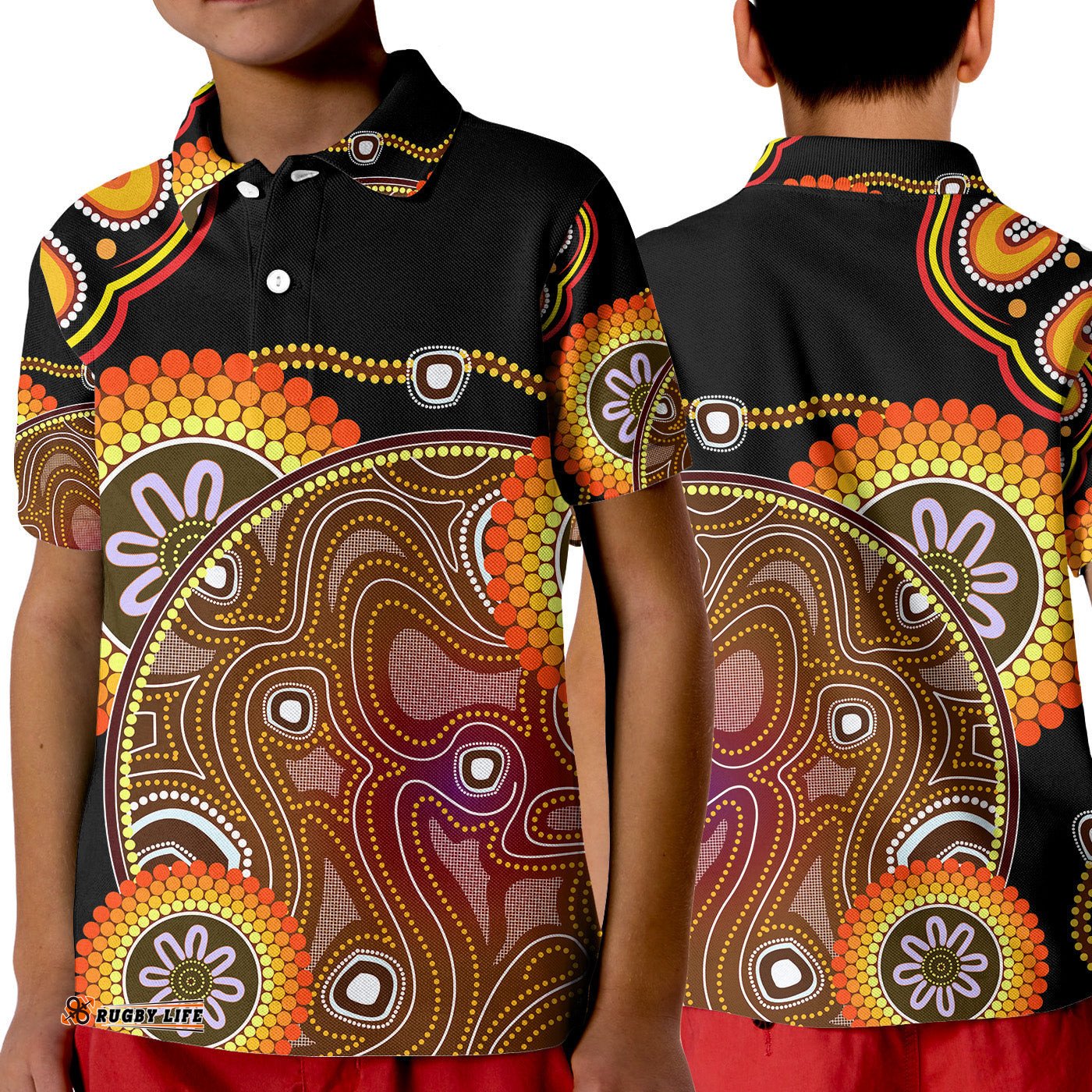 Aboriginal Polo Shirt KID Sun Rise Indigenous Vibes