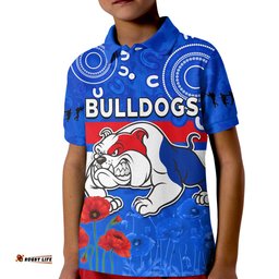 Custom Text and Number Bulldogs AnzacPolo Shirt KID Western Dogs Aboriginal Poppy