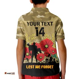 Custom Collingwood Football ANZAC Kid Polo Shirt Gallipoli Camouflage With Poppies